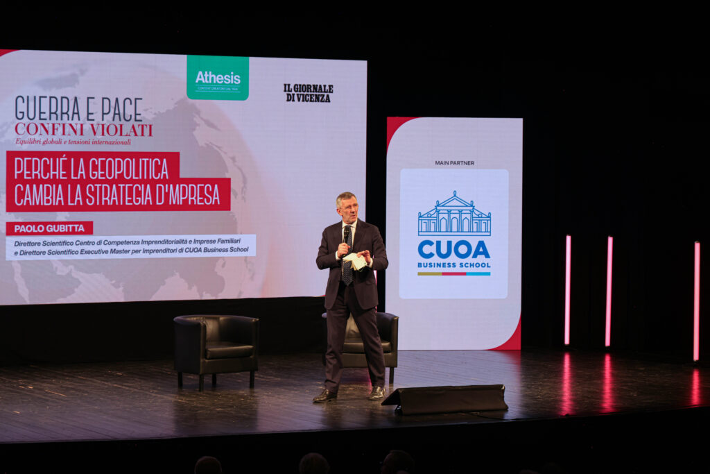 Paolo Gubitta interviene all'evento Guerra e Pace. Confini Violati. Equilibri Globali e Tensioni Internazionali sul rapporto tra geopolitica e strategia d'impresa