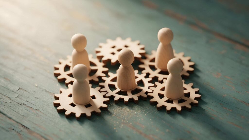 Persone e ingranaggi rappresentano l’organizzazione e i processi che sostengono la crescita aziendale