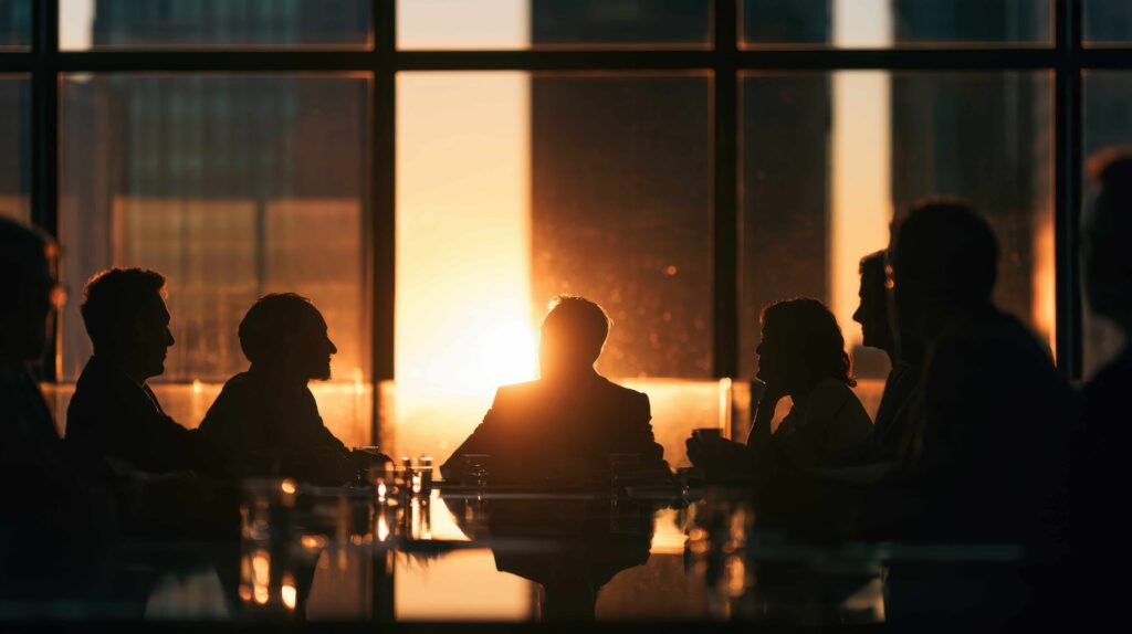 Consiglio di Amministrazione riunito per discutere dati aziendali e decisioni strategiche